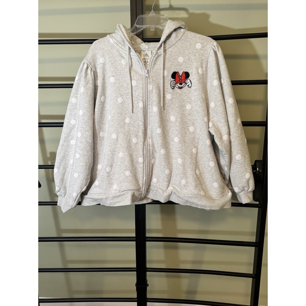 Disney Parks Minnie Mouse Hoodie Women's Size 2XL Gray Polka Dot Full Zip Cute!